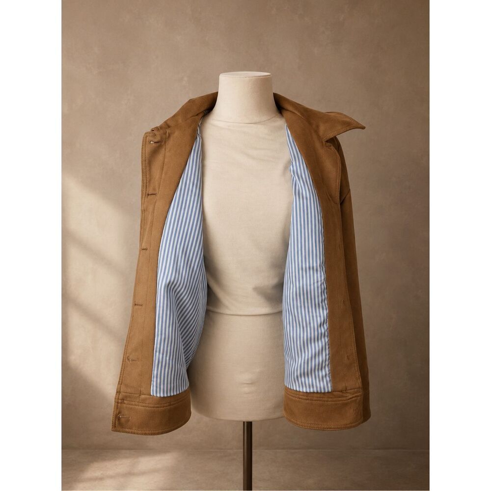 Maeve Faux Suede Trucker Jacket Camel Brown Size M Anthropologie - Picture 3 of 12